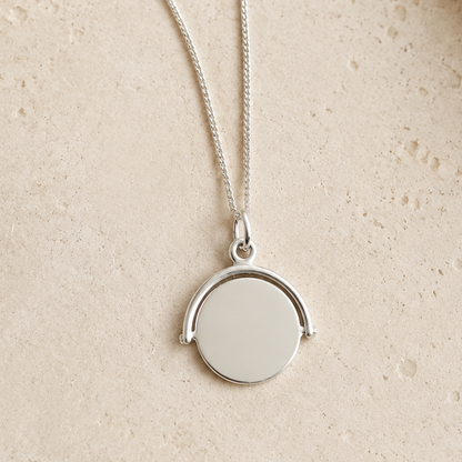 Signature Silver Engravable Circle Spin Pendant Necklace - FREE ENGRAVING